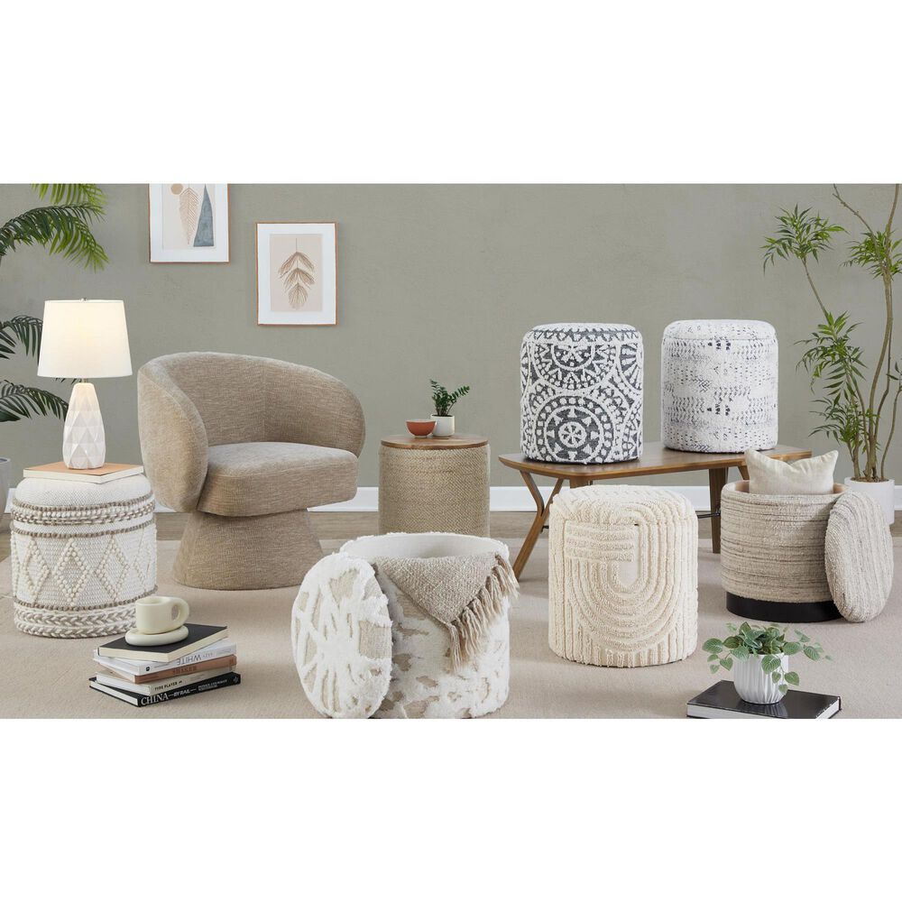LumiSource Tahoe 18" Band Storage Ottoman in Cream, , large
