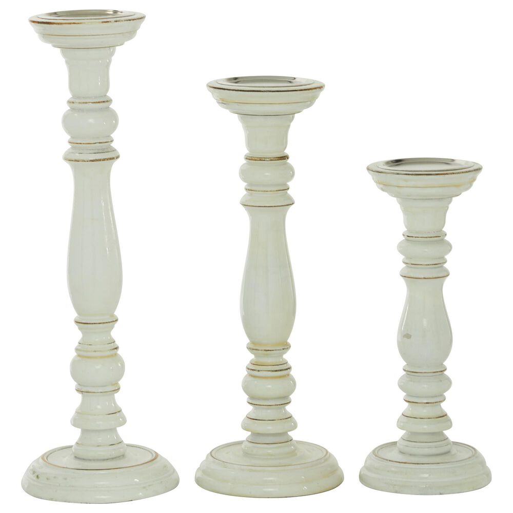 Maple and Jade Assorted Modern Farmhouse Candleholder in White (Set of 3), , large