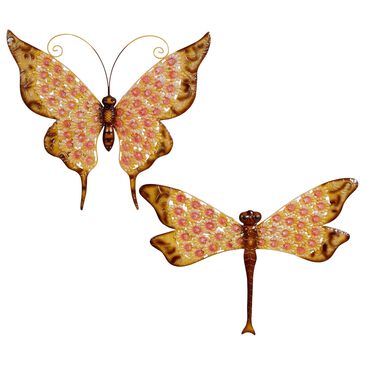 Maple and Jade Dragon Fly and Butterfly Wall Sculpture White in Yellow, Orange and Brown (Set of 2), , large