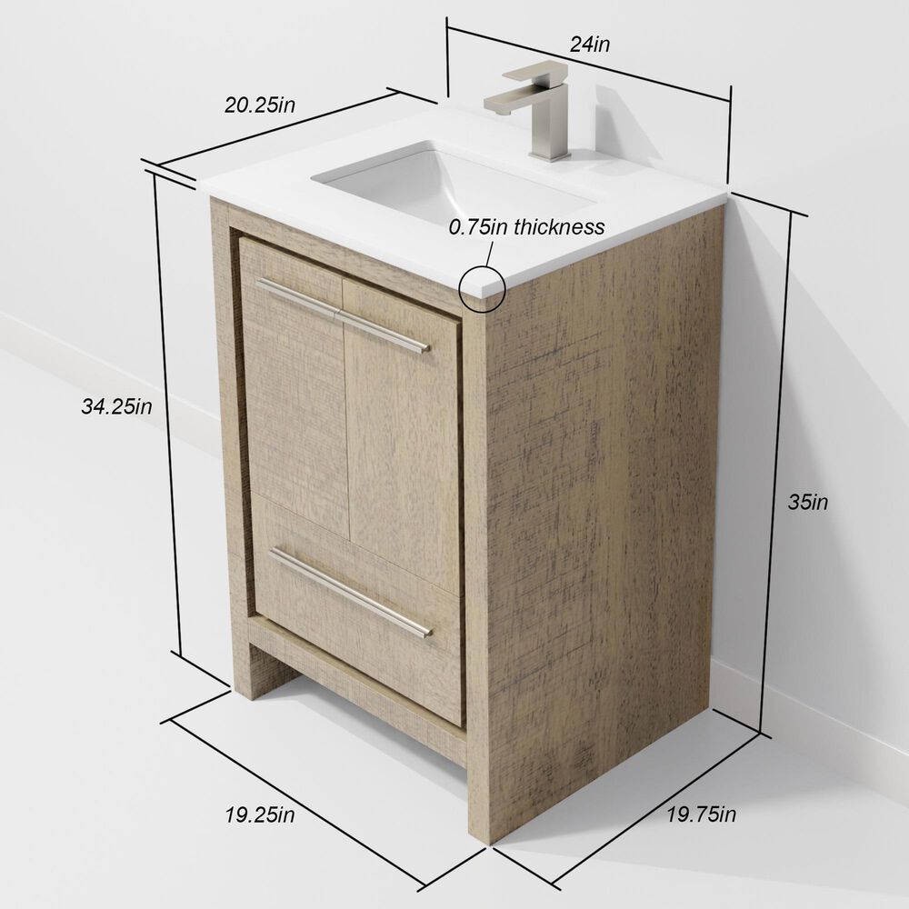 Lexora Home Lafarre 24&quot; Single Bathroom Vanity in Rustic Acacia with 2 cm White Quartz Top and Rectangular Sink, , large
