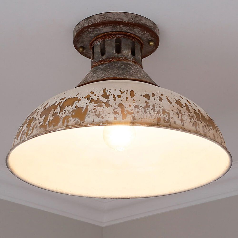 Golden Lighting Kinsley Semi-Flush in Aged Galvanized and White, , large