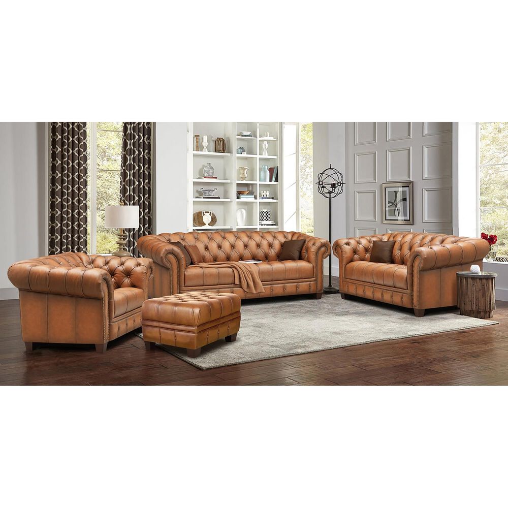 Hydeline York Stationary Leather Loveseat in Saddle, , large