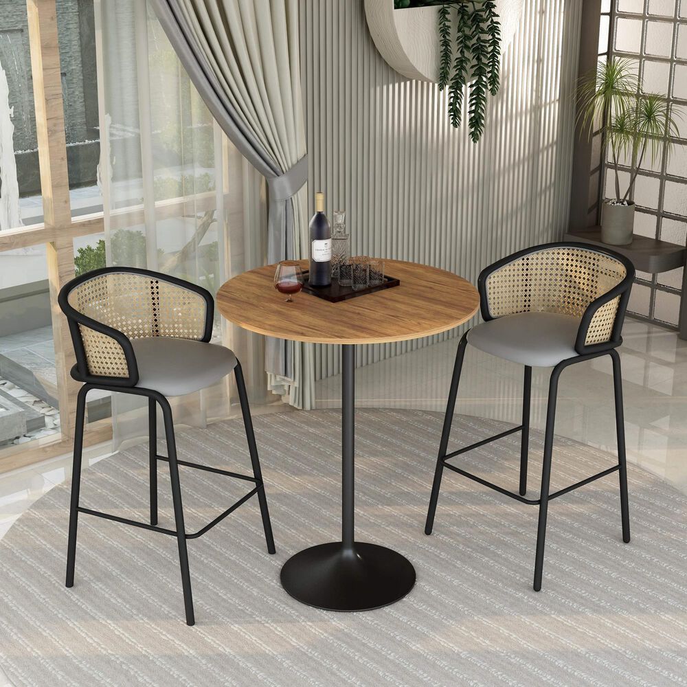 Leisuremod LeisureMod Verve Collection Modern Bar Height Table Black Base with 36 Round Cognac Brown MDF Top, , large