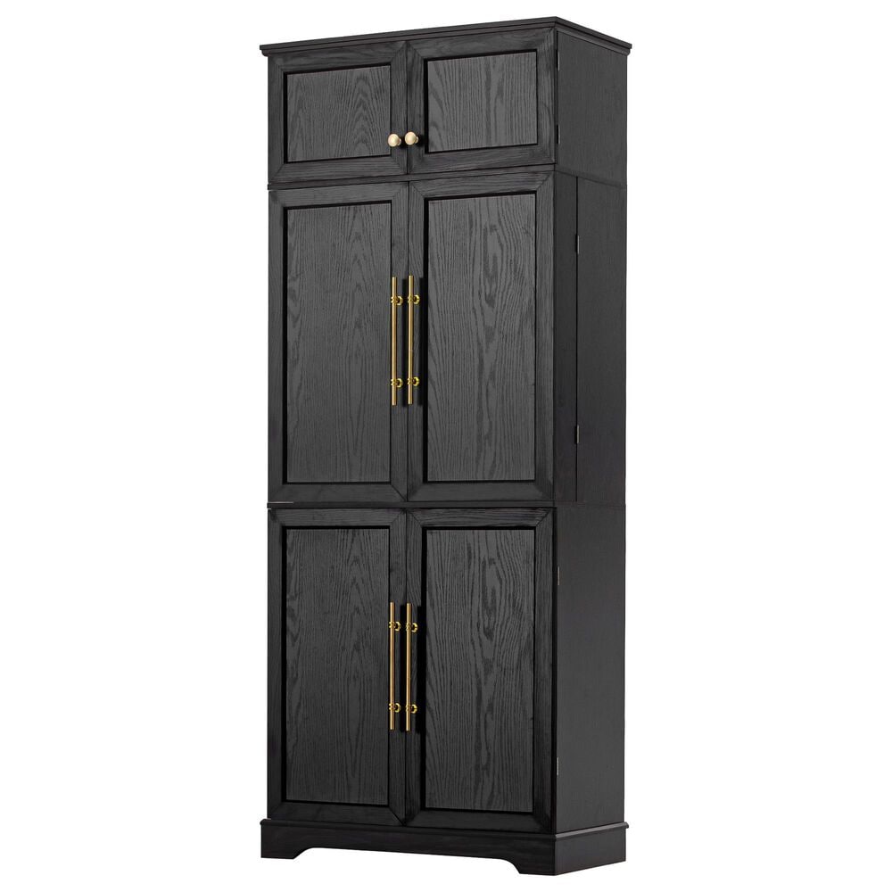 HOMLUX HOMLUX 78.2" Tall Farmhouse Kitchen Pantry Cabinet with 8 Door Shelves, Storage Cabinet with 4 Adjustable Shelves, Hidden Drawer, Wine Rack, Versatile Cupboard for Kitchen, Dining & Bathroom, Ash Black, , large