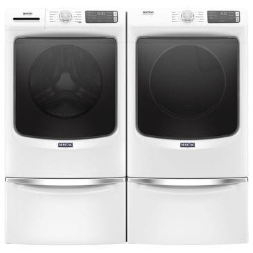 Maytag 4.5 Cu. Ft. Front Load Washer and 7.3 Cu. Ft. Electric Dryer Laundry Pair with Pedestal in White, , large