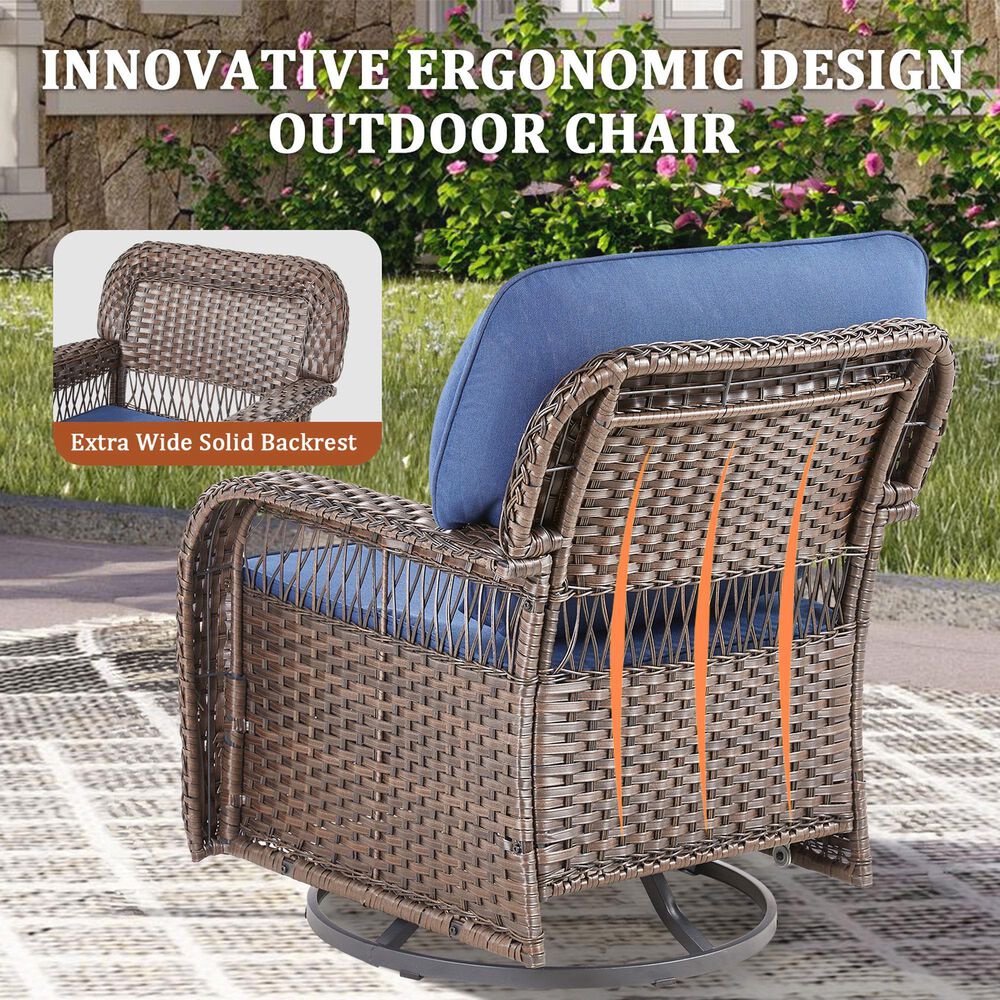 Hearth and Haven Outdoor Swivel Glider Chair with Blue Cushion in Brown (Set of 2), , large