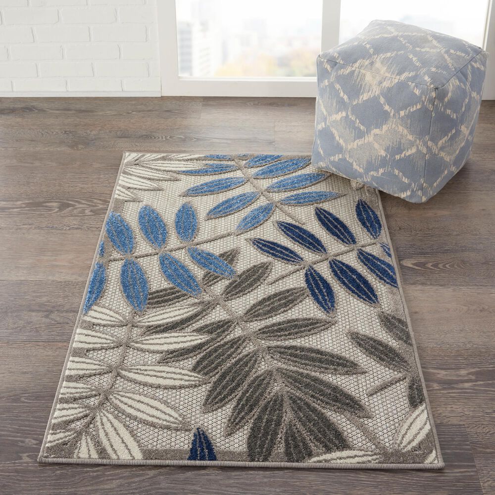 Nourison Aloha Grey and Blue 2' x 3' Indoor/Outdoor Area Rug, , large
