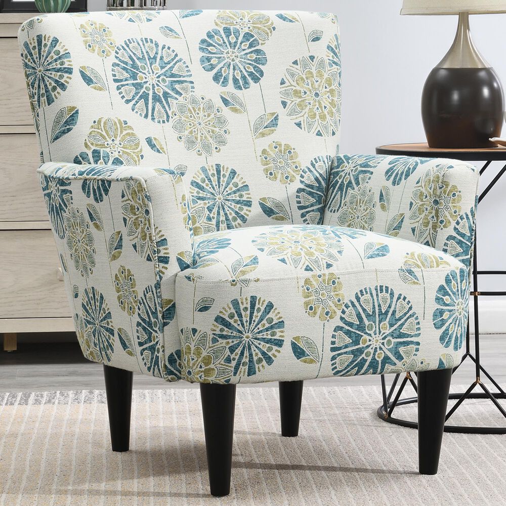 Emerald Home Furnishings Flower Power Accent Chair in Cascade Teal, , large