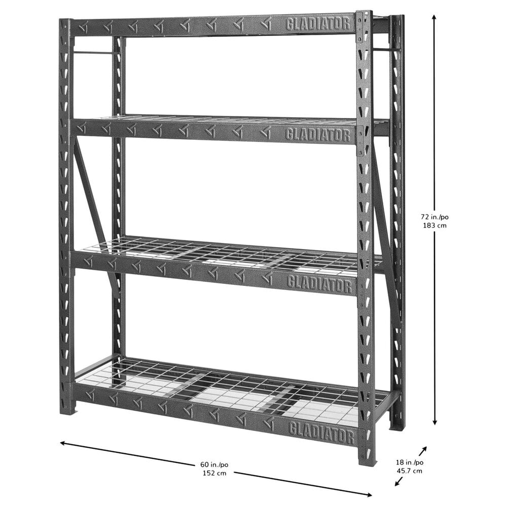 Gladiator 60&quot; Wide Heavy Duty Rack with Four 18&quot; Deep Shelves in Hammered Granite, , large