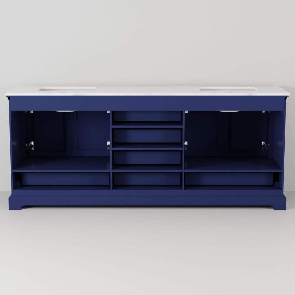 Lexora Home Dukes 80" Double Bathroom Vanity in Navy Blue with 2 cm White Cultured Marble Top and Rectangular Sinks, , large