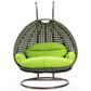 Leisuremod 57" Patio 2-Seat Hanging Egg Swing Chair with Light Green Cushion in Beige, , large