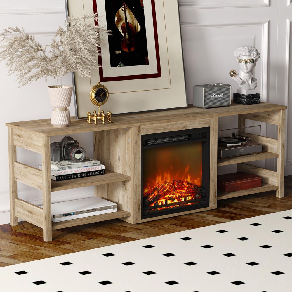 Noviland 63&quot; Fireplace TV Stand with Storage Shelves in Flagstaff Oak, , large