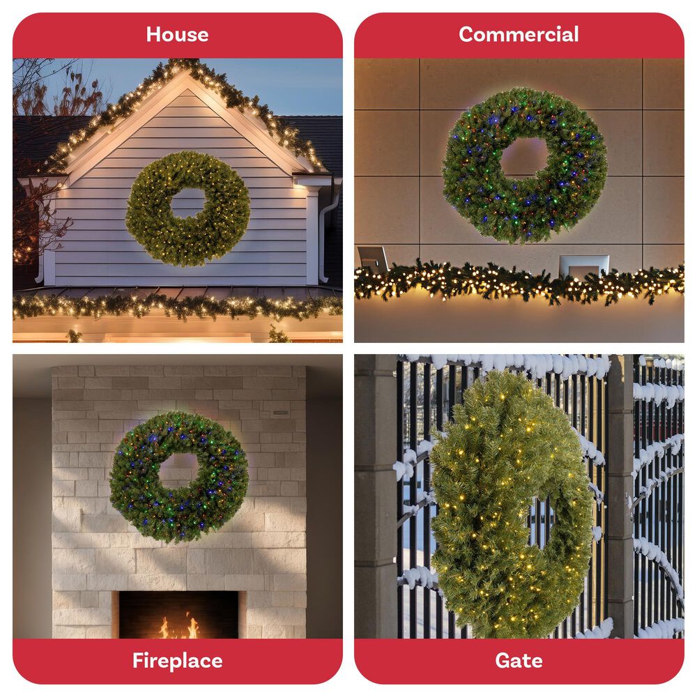 Timberlake 60&quot; Large Christmas Wreath with 300 LED Lights in Green, , large