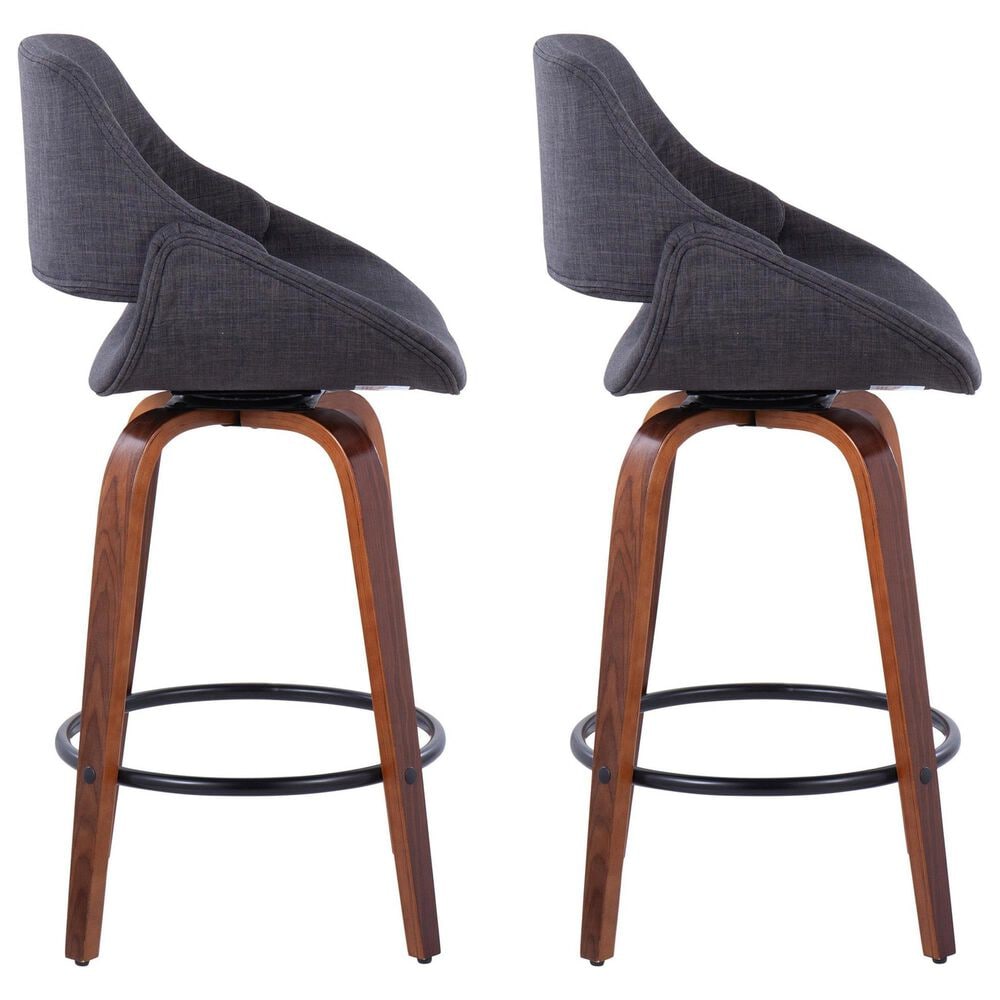 LumiSource Cosmo 30" Swivel Barstool with Grey Upholstery in Black (Set of 2), , large