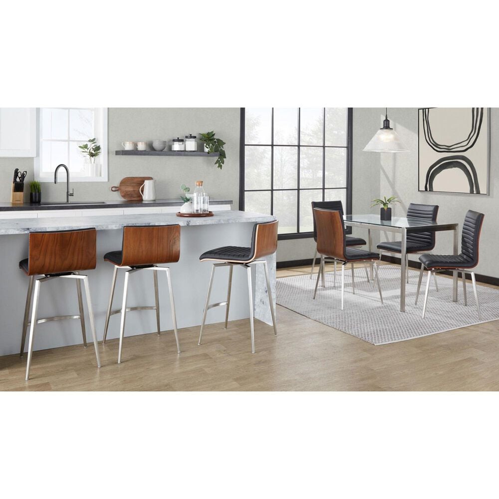 Lumisource Mason Swivel Counter Stool with Black Cushion in Stainless Steel and Walnut &#40;Set of 2&#41;, , large