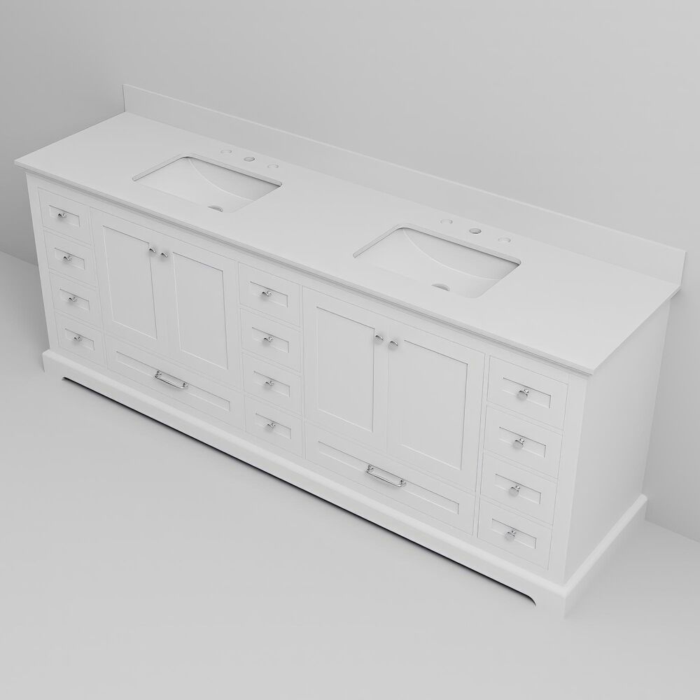Lexora Home Dukes 84" Double Bathroom Vanity in White with 2 cm White Quartz Top and Rectangular Sinks, , large