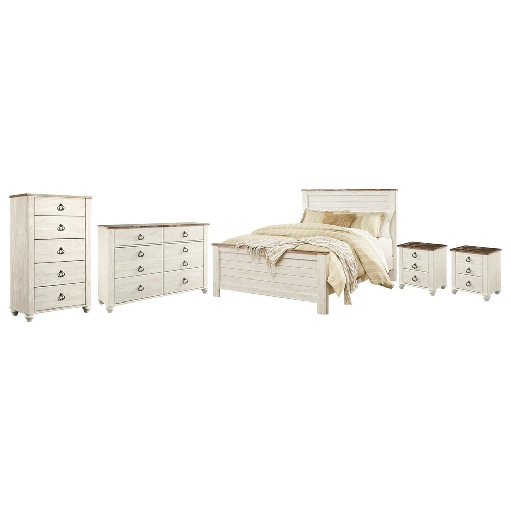 Ashley Willowton 5-Piece Queen Panel Bedroom Set in Whitewash, , large