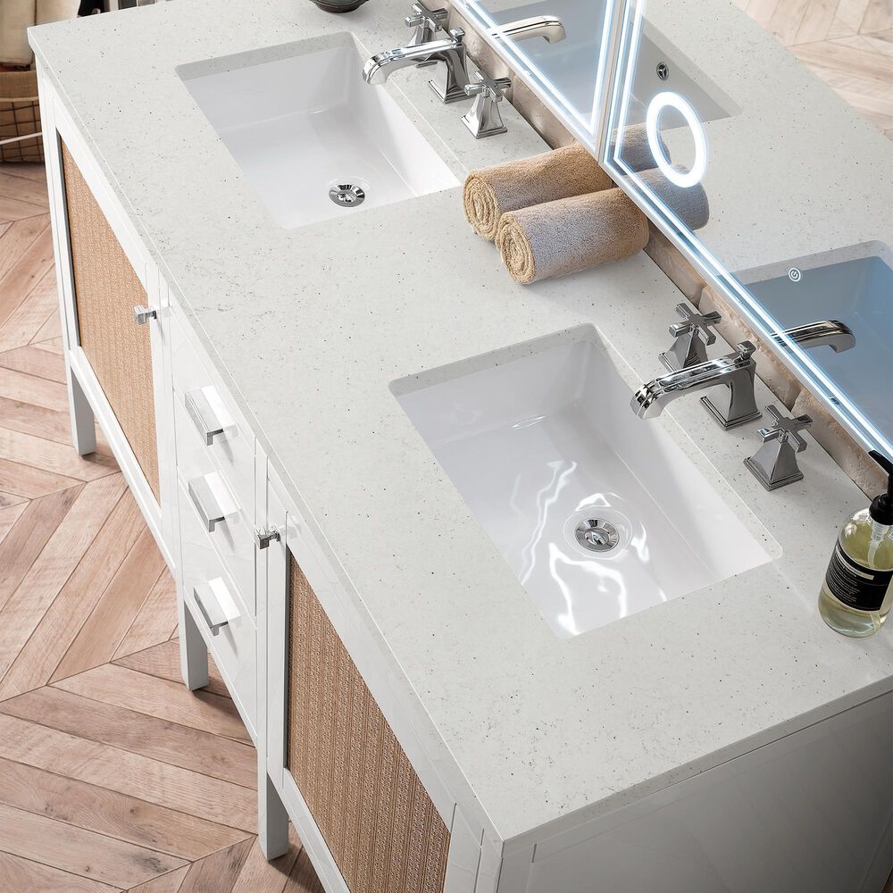 James Martin Vanities Addison 60&quot; Double Bathroom Vanity in Glossy White with 3 cm Lime Delight Quartz Top and Rectangular Sinks, , large