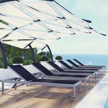 Modway Shore Outdoor Patio Aluminum Chaise in Silver and Black - Set of 6, , large
