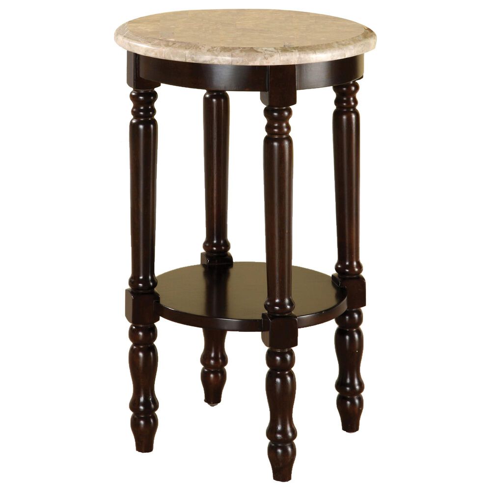 Furniture of America Goncalves End Table with Ivory Marble Top in Dark Cherry, , large