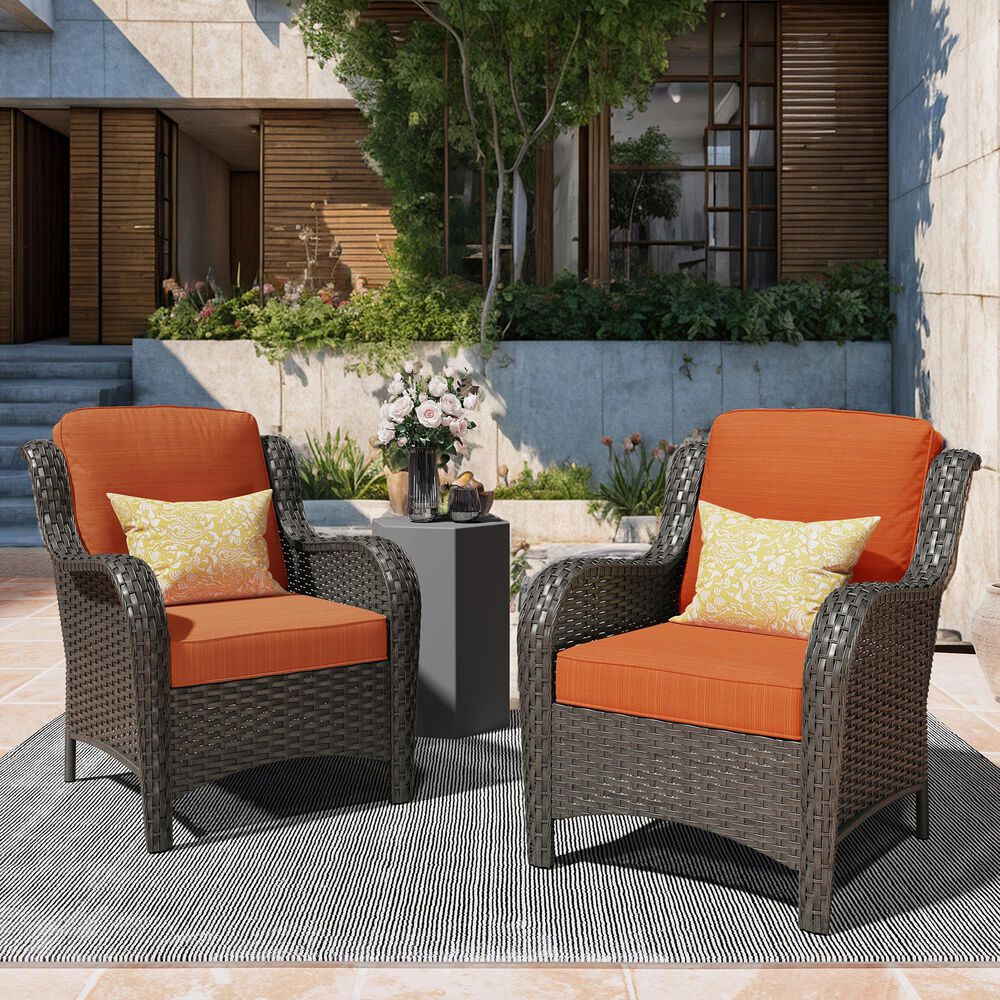 HOMLUX 29" Patio Single Chair with Brown Wicker in Orange (Set of 2), , large