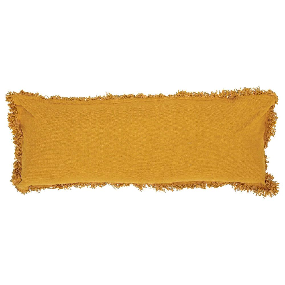 Bloomingville US 14" x 36" Cotton Lumbar Pillow with Fringe in Mustard, , large