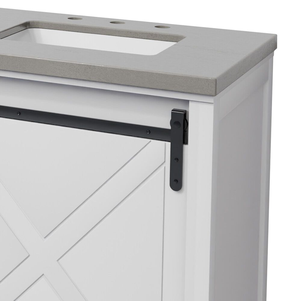 Lexora Home Marsyas 84" Double Bathroom Vanity in White with Grey Quartz Top and Rectangular Sinks, , large