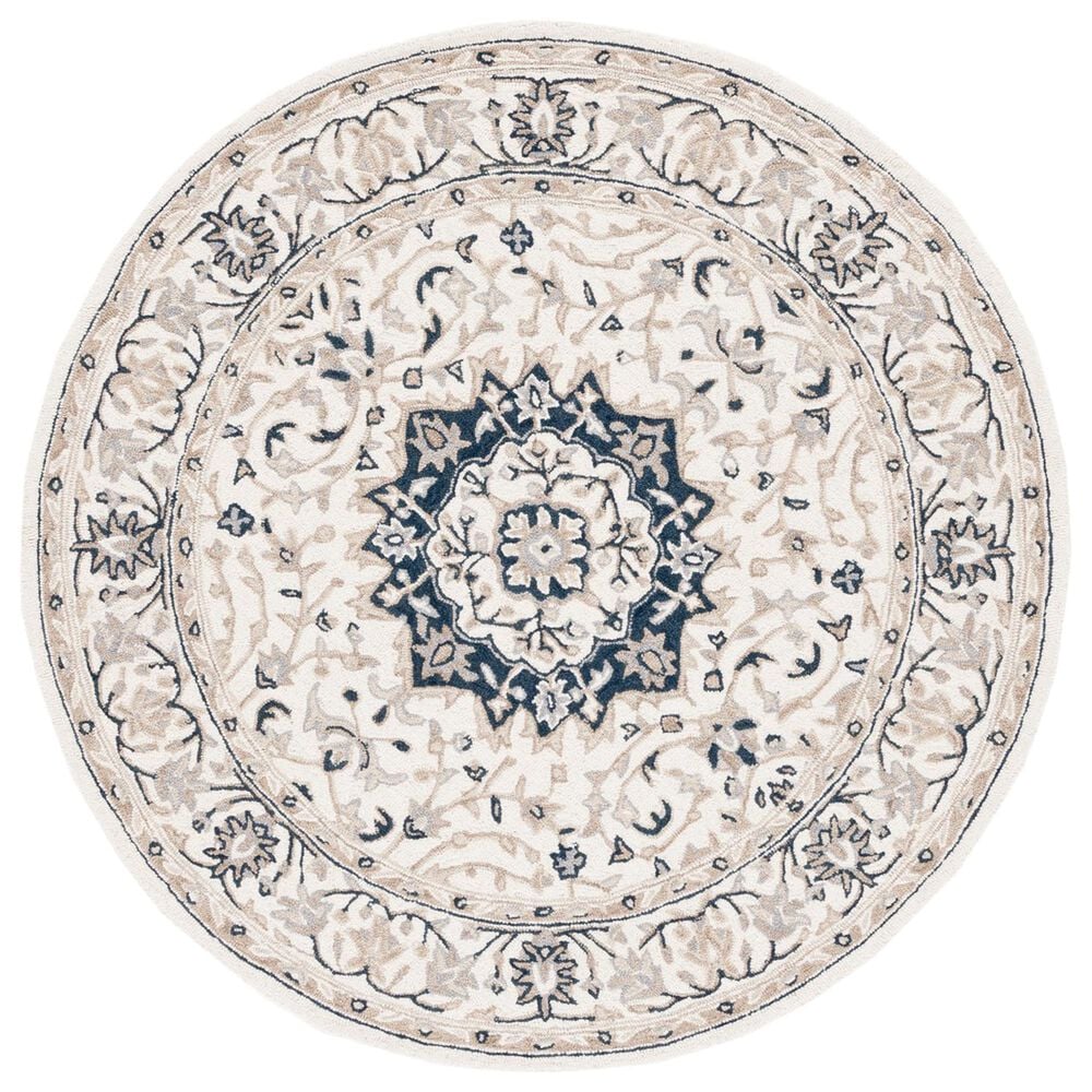 Safavieh Micro-Loop Oriental 5" Round Ivory and Navy Area Rug, , large
