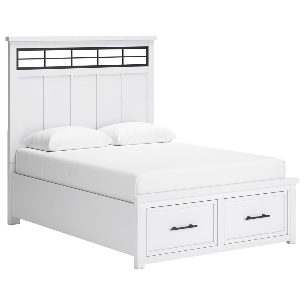 Ashley Queen Storage Bed and Two Nightstands in White and Natural, , large