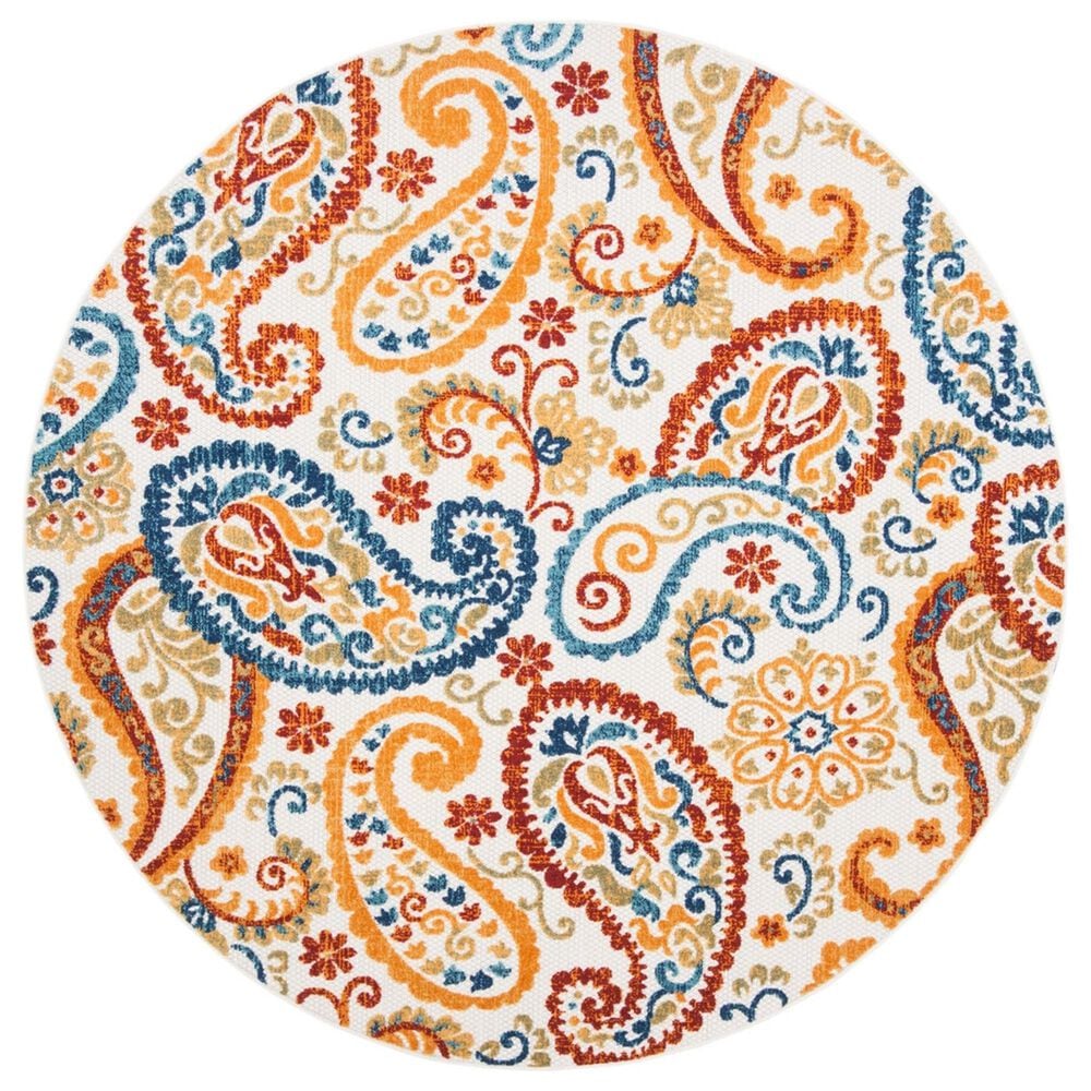 Safavieh Cabana 8" Round Cream and Navy Indoor/Outdoor Area Performance Rug, , large