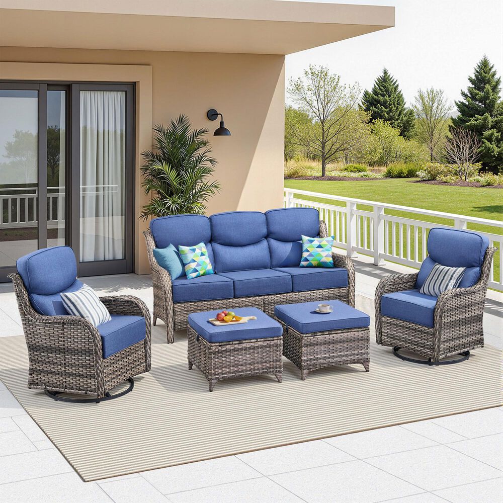 Sunwell Garden Patio Ottoman in Navy (Set of 2), , large