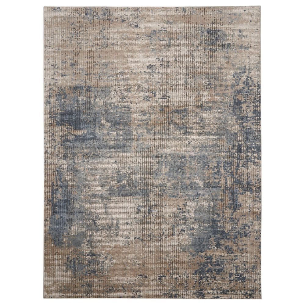 Nourison Quarry Abstract 6"7" x 9"6" Blue and Beige Area Rug, , large