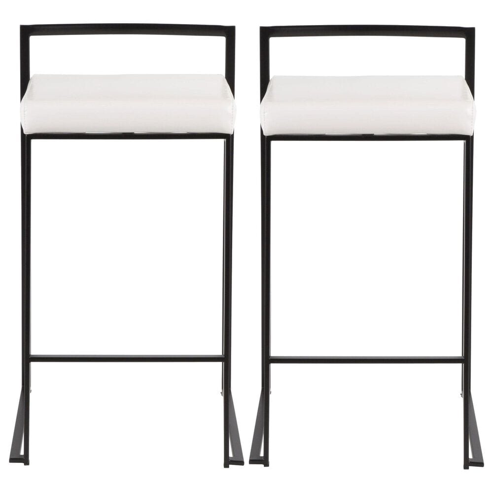 Lumisource Fuji Stackable Counter Stool with White Faux Leather Cushion in Black &#40;Set of 2&#41;, , large