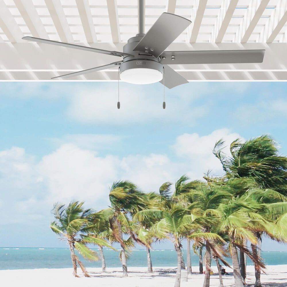Hunter Sea Point 52&quot; Outdoor Ceiling Fan with LED Lights in Matte Silver, , large