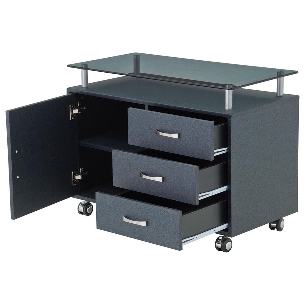 Rta Products Llc Rolling Storage Cabinet with Frosted Glass Top in Graphite, , large
