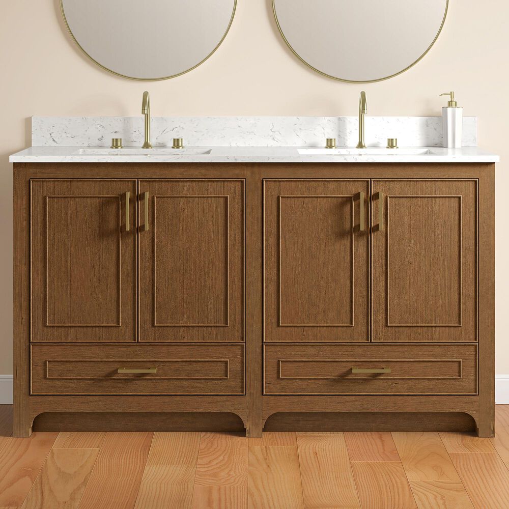 37B Lucerne 60" Double Bathroom Vanity in Dark Maplewood with Marble Top and Backsplash, , large