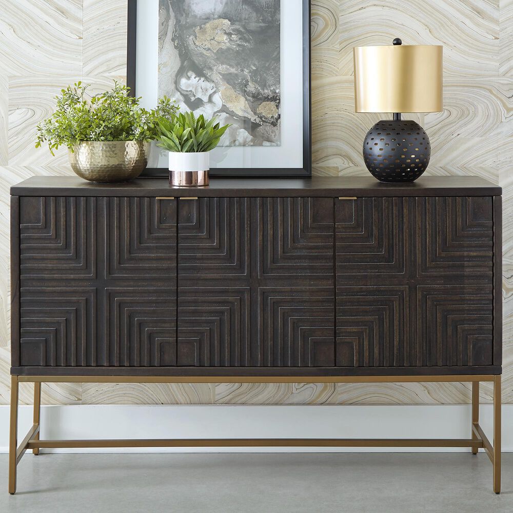 Ashley Elinmore Accent Cabinet in Dark Brown and Gold, , large