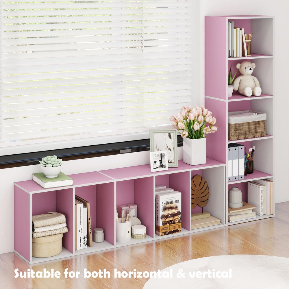 HOMLUX 5-Tier Reversible Bookshelf with Decorative Open Shelves in White and Pink, , large