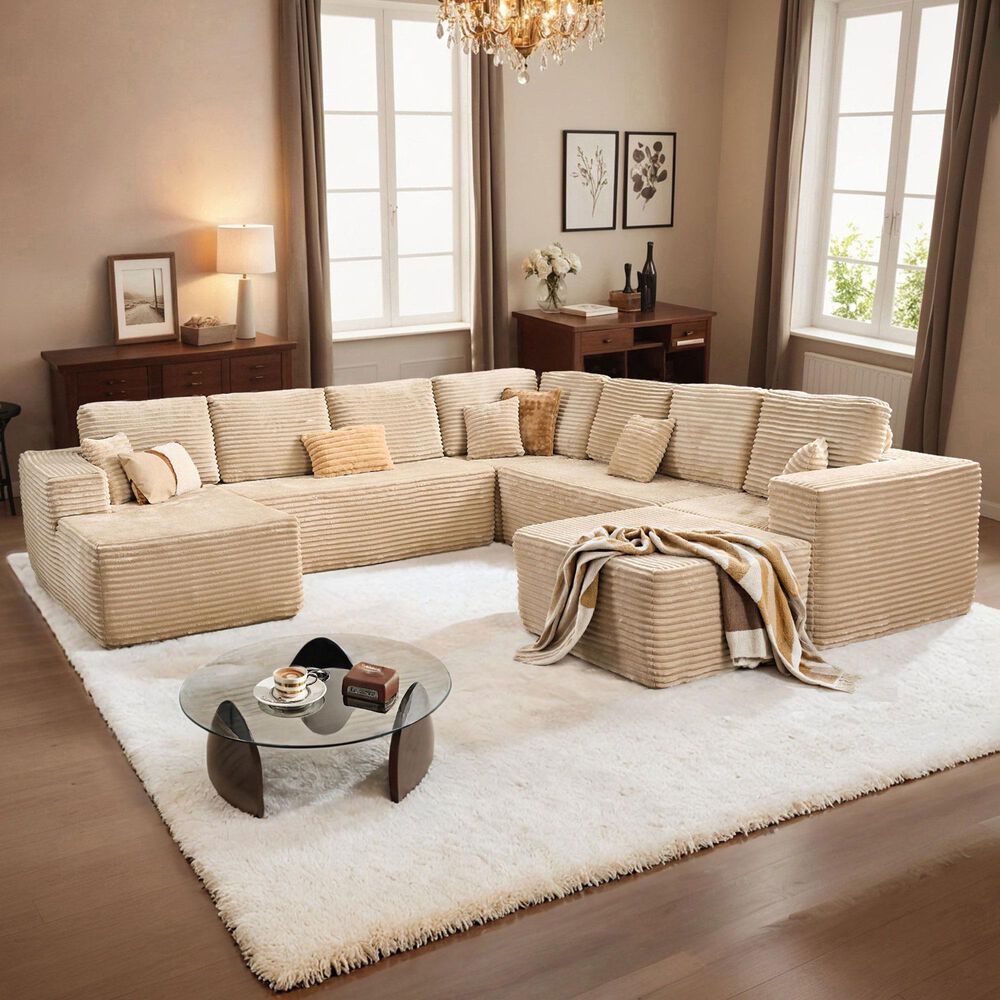 HOMLUX 5-Piece Mod U-Sectional with Chaise in Beige, , large
