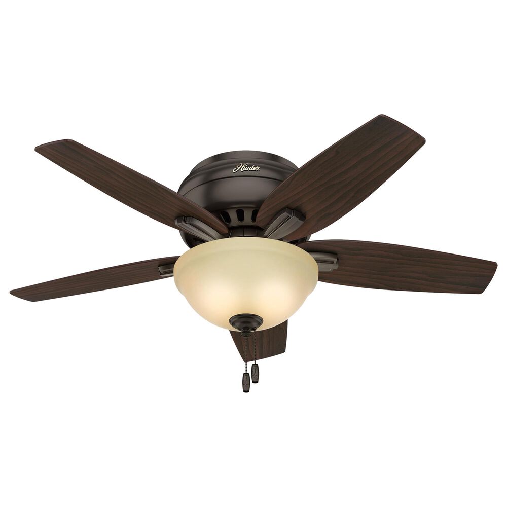 Hunter Newsome Low Profile 42" Ceiling Fan with Frosted Amber Lights in Premier Bronze, , large