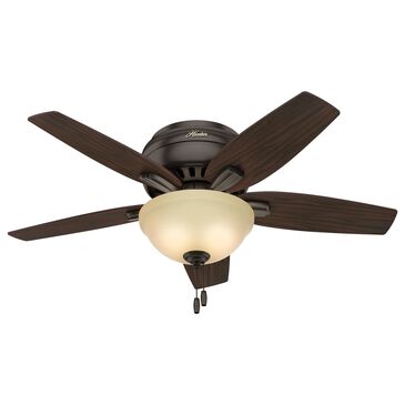 Hunter Newsome Low Profile 42" Ceiling Fan with Frosted Amber Lights in Premier Bronze, , large