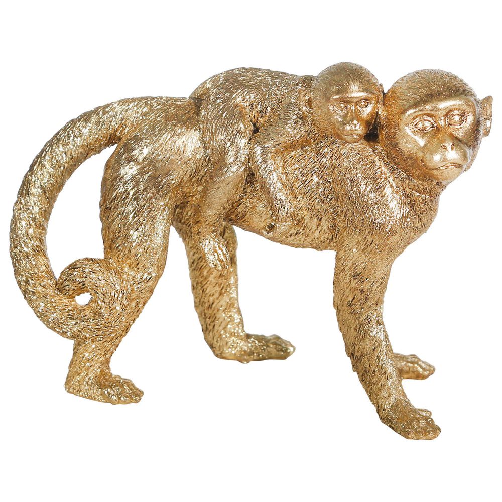 Sagebrook Home 7" Monkey Mother with Baby Figurine in Gold, , large
