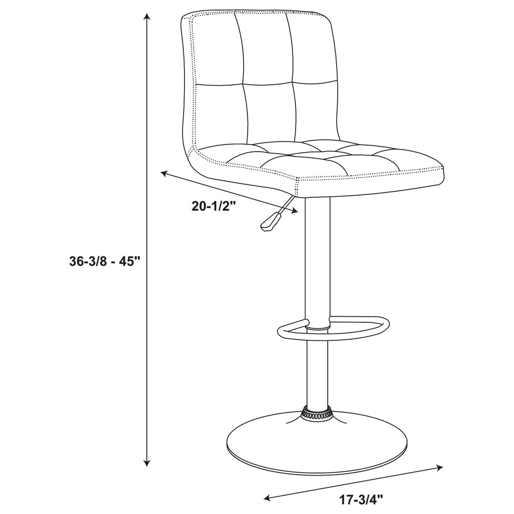 Parkerville Furniture Line Quilted Back Adjustable Swivel Bar Stool in Chrome and Black, , large
