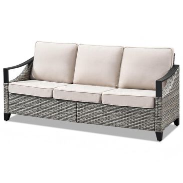 Sunwell Garden 32"H 3-Seater Outdoor Sofa with Curved Beige Cushions in Gray, , large