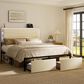 HOMLUX Full Upholstered Platform Storage Bed Frame in Beige, , large