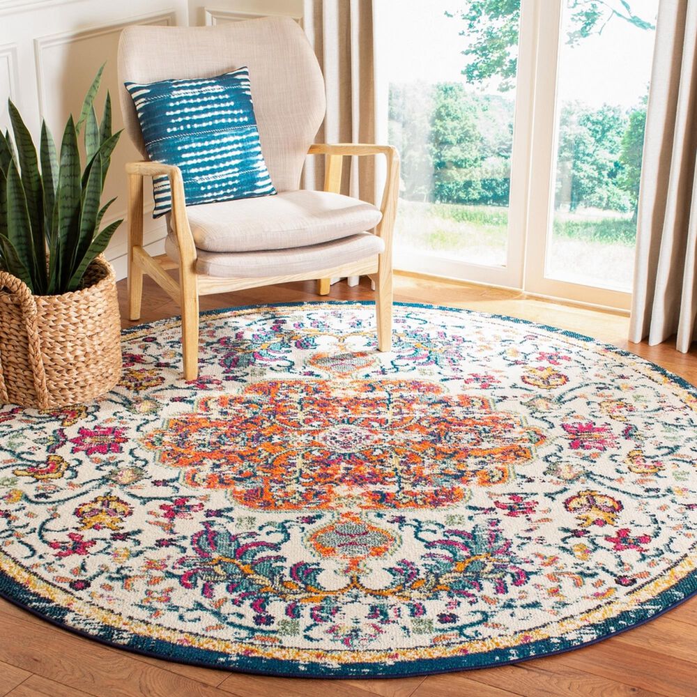 Safavieh Madison MAD447A 5&#39; Round Ivory and Orange Area Rug, , large