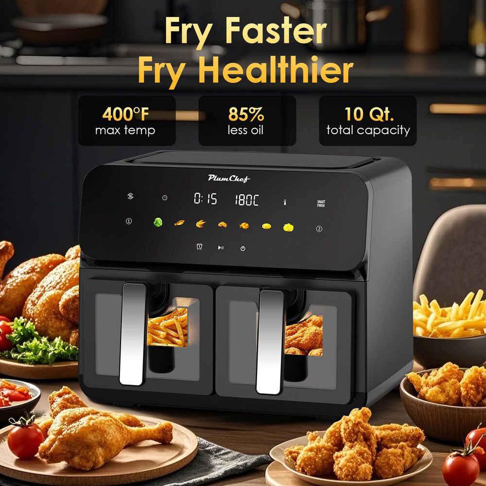 HOMLUX 10 Qt Dual Air Fryer with Easy-View Window in Black, , large