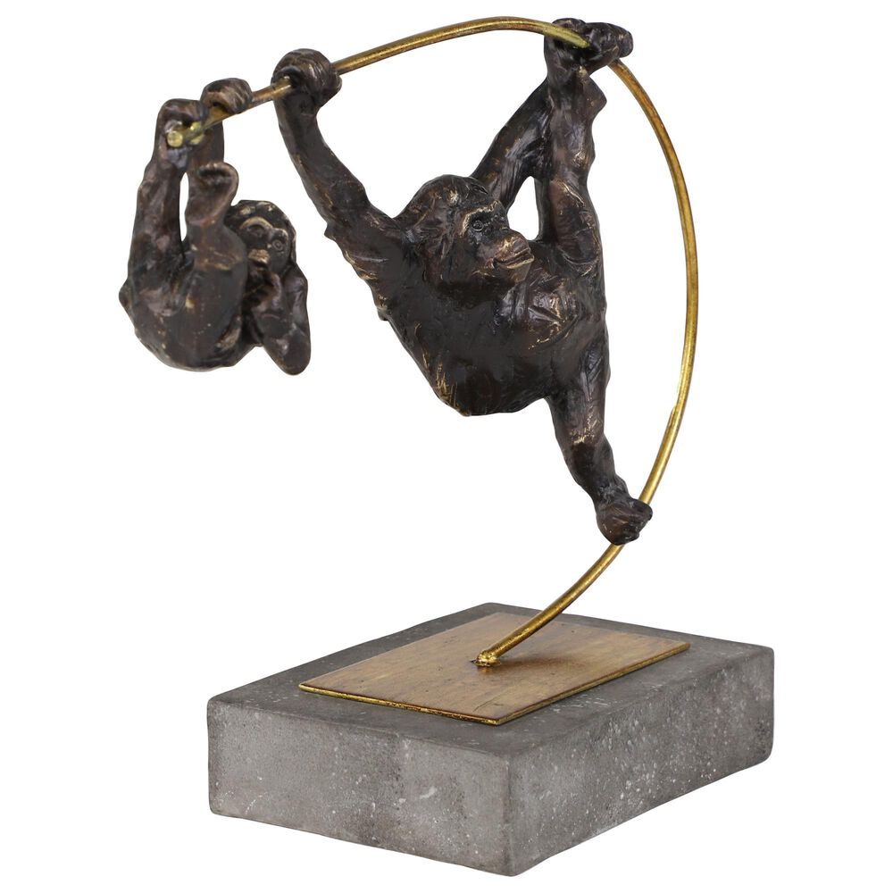 Maple and Jade 15&quot; Resin Ape Sculpture in Blackish-Brown, Gold and Dark Gray, , large