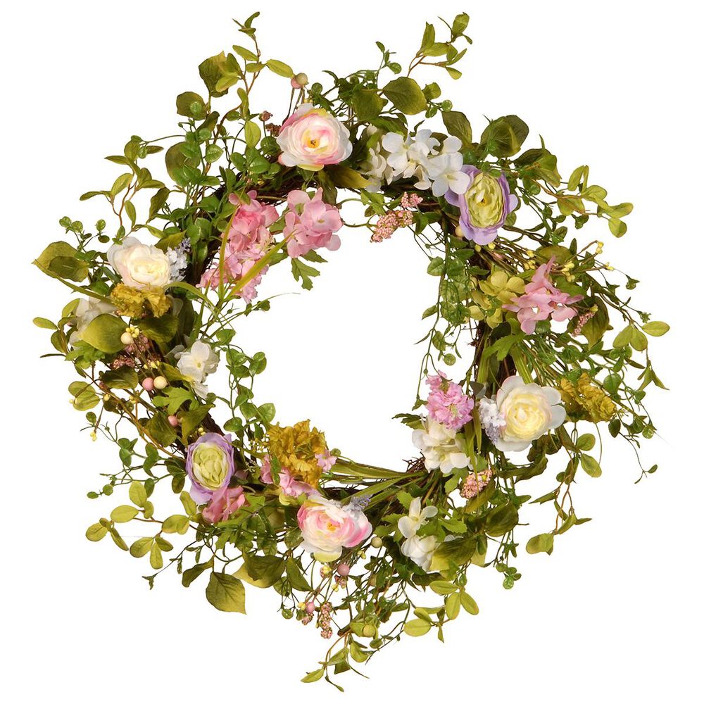National Tree 24" Spring Wreath with Pink Flowers, , large