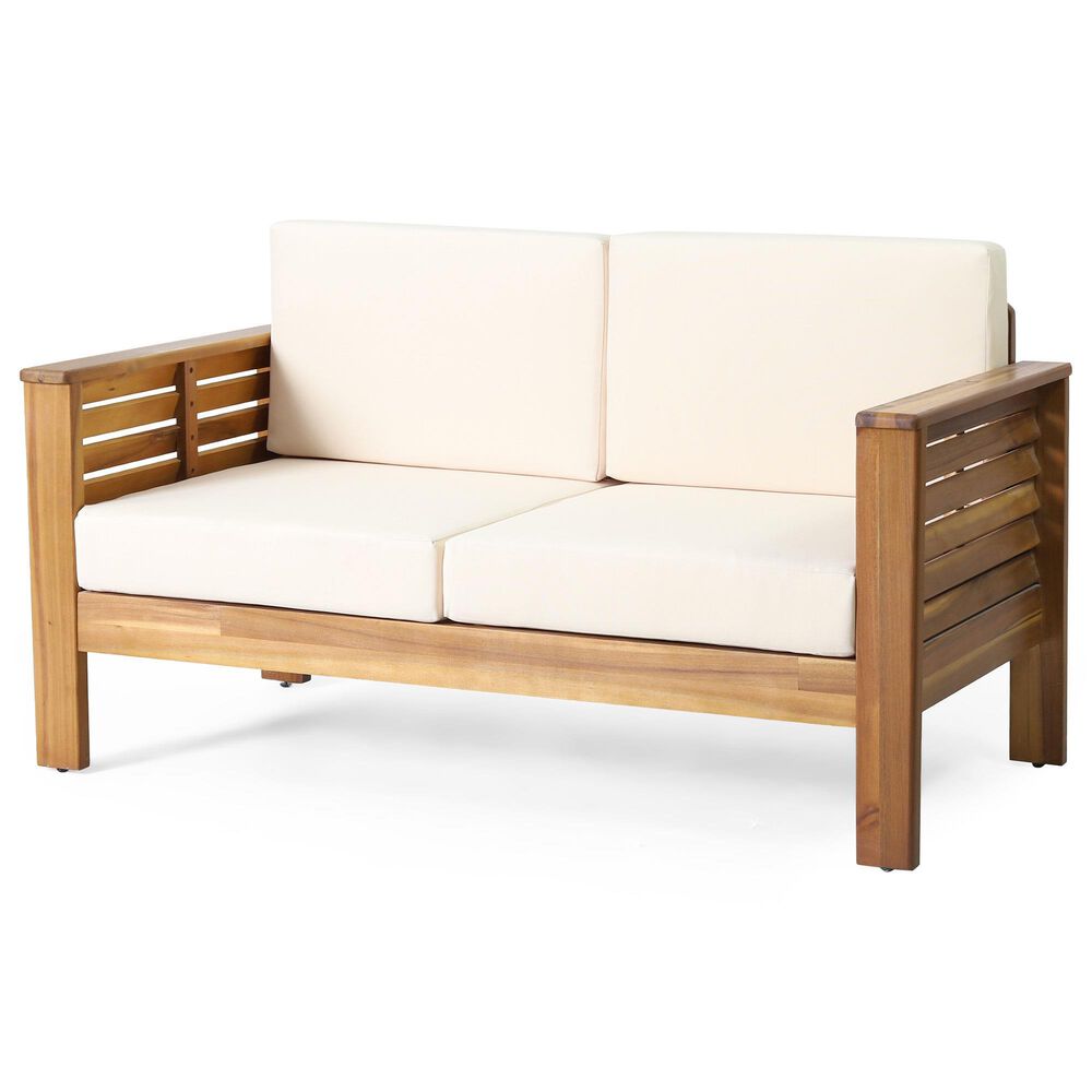 Hearth and Haven 2-Piece Patio Conversation Set with Cream Cushion in Teak, , large